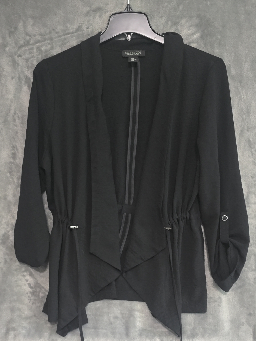 Rachel Zoe Black Open-Front Draped Cardigan with Ruched Waist